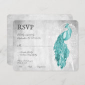 Carte RSVP Mariage Peacock turquoise (Devant / Derrière)