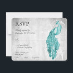 Carte RSVP Mariage Peacock turquoise<br><div class="desc">Envoyez à vos invités une carte RSVP de mariage Peacock Turquoise simple et élégante avec votre invitation. Le design de la carte de réponse est caractérisé par un paon élégant contre un feuillage délicat et un arrière - plan grunge. Personnalisez avec la date de réponse et les choix de menu....</div>