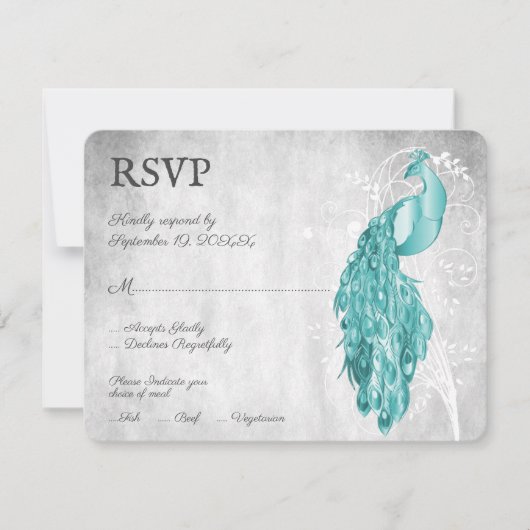 Carte RSVP Mariage Peacock turquoise (Devant)