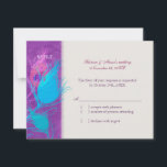 Carte RSVP Mariage Peacock Turquoise bleu violet<br><div class="desc">Belles plumes et silhouettes paon en bleu royal et turquoise, arrière - plan texturé dans les tons violets illustrés sur les cartes de réponse de mariage personnalisées. Idéal pour un MARIAGE STYLISH PEACOCK THEME ou PURPLE, TURQUOISE & BLUE COLOR MARIAGE. (Vous pouvez trouver les essentiels et les faveurs mariages correspondants...</div>