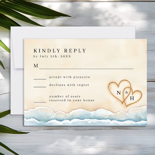 Carte RSVP Mariage Plage avec Aquarelle Océan