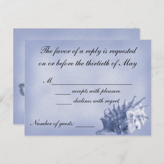 Carte RSVP Mariage Plage (bleu foncé) (Devant / Derrière)