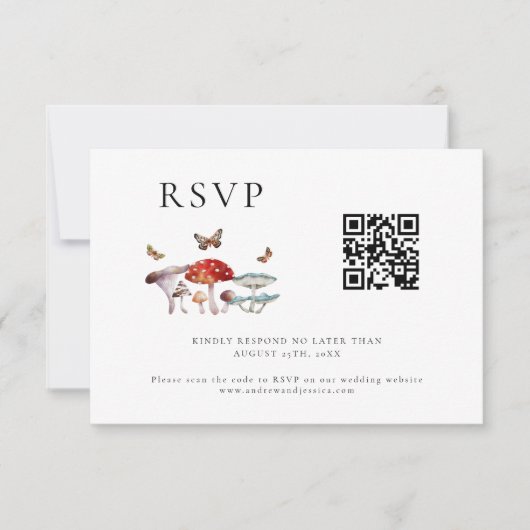 Carte RSVP Mariage QR Code de champignons (Devant)