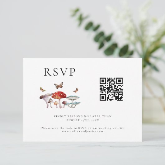 Carte RSVP Mariage QR Code de champignons (Debout devant)