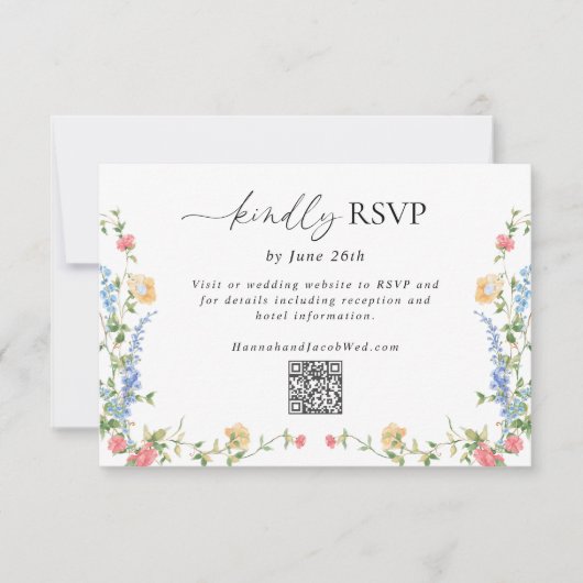 Carte RSVP Mariage QR Code Elégant Fleur sauvage (Devant)