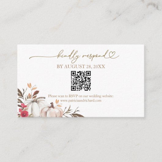 Carte RSVP Mariage QR en ligne Fall in Love (Devant)
