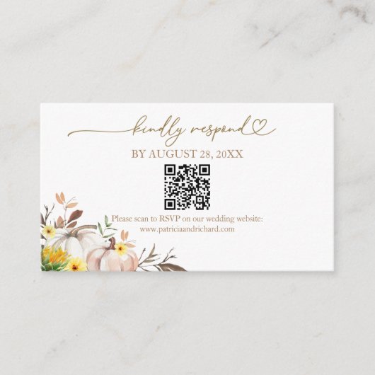 Carte RSVP Mariage QR en ligne Fall in Love (Devant)