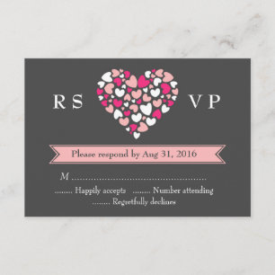 Carte RSVP mariage rose gris avec amour et coeur