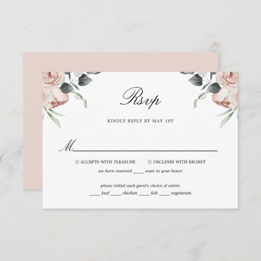 Carte RSVP Mariage Rose rose Dusty (Devant / Derrière)