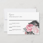 Carte RSVP mariage Rose rose et noir (Devant)