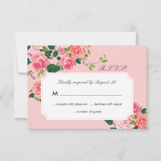 Carte RSVP Mariage Rose vintage (Devant)
