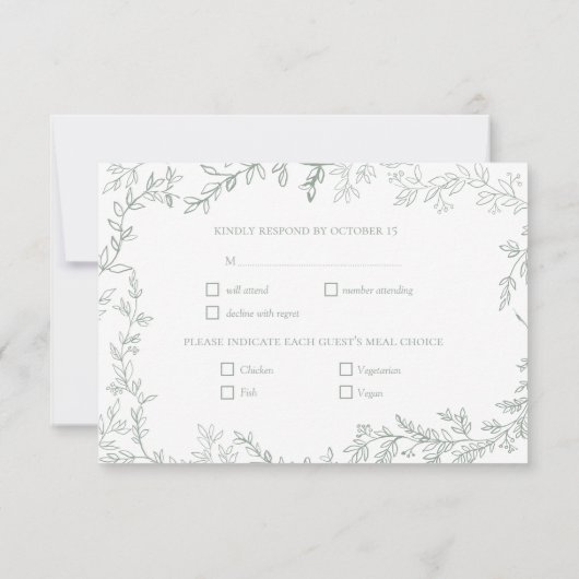 Carte RSVP Mariage RSVP Sage Vert Feuilleté (Dos)