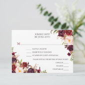 Carte RSVP Mariage Rustique Bourgogne Marsala (Debout devant)
