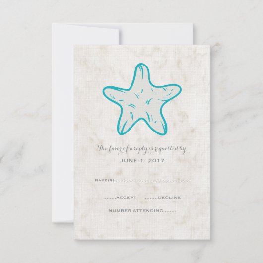 Carte RSVP Mariage Rustique Turquoise Starfish (Devant)