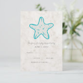 Carte RSVP Mariage Rustique Turquoise Starfish (Debout devant)