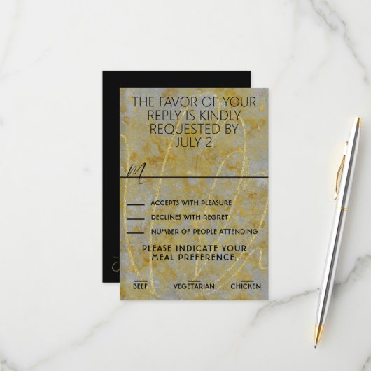 Carte RSVP mariage Silver Lining (Devant/Arrière en situation)