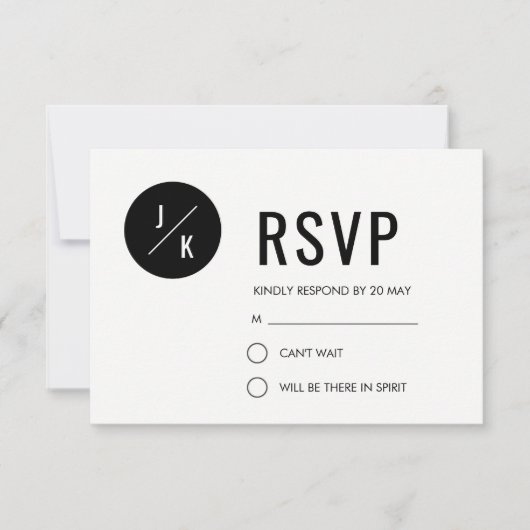 Carte RSVP mariage simple et moderne - cercle noir (Devant)