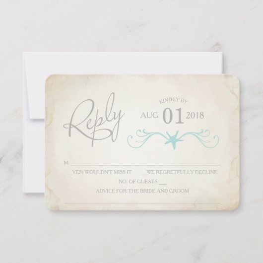 Carte RSVP, mariage Starfish Beach (Devant)