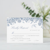 Carte RSVP mariage Toile Bleue avec choix de repas (Debout devant)