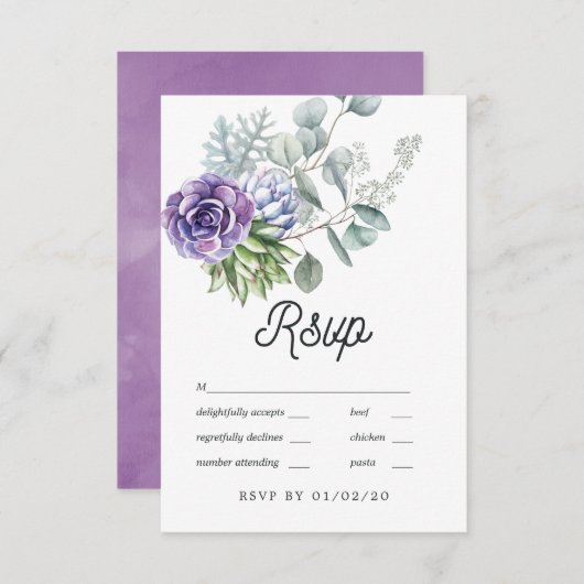 Carte RSVP Mariage Tropical Eucalyptus Succulents (Devant / Derrière)