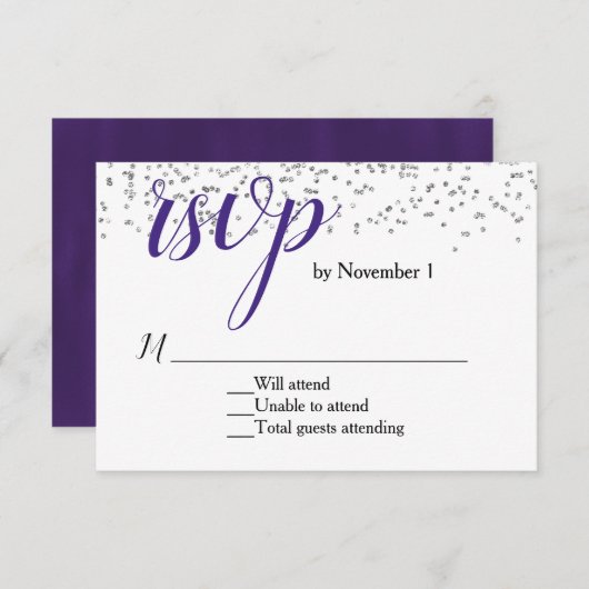 Carte RSVP mariage violet et blanc ultra violet (Devant / Derrière)