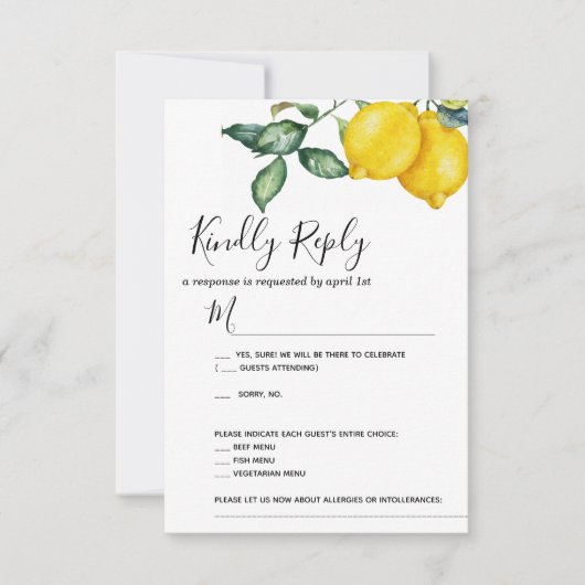 Carte RSVP Mariages de citrons et de verdure (Devant)