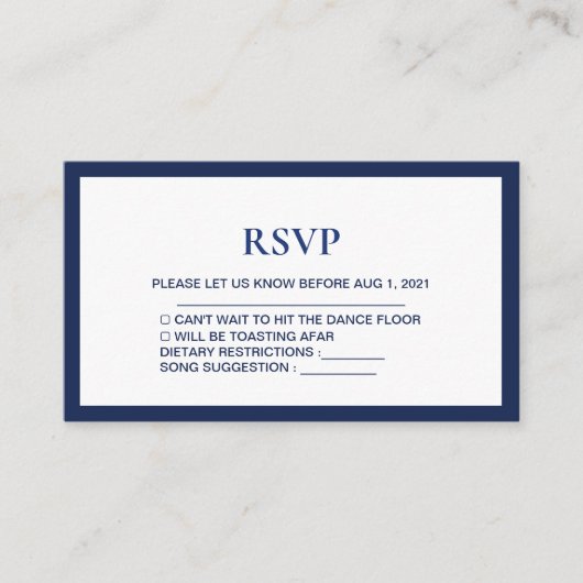 Carte Rsvp Marine-Bleue de mariage Royal moderne (Devant)