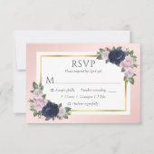 Carte RSVP Marine Blue Blush Gold Floral Wedding (Devant)