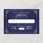 Carte RSVP Marine Blue Chalkboard Art Déco Mariage<br><div class="desc">Cartes de réponse simples et élégantes avec des tourbillons minces et fantaisistes qui rappellent le design art déco vintage,  contre un arrière - plan texturé bleu marine.</div>