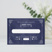 Carte RSVP Marine Blue Chalkboard Art Déco Mariage (Debout devant)