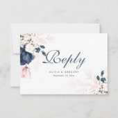 Carte RSVP Marine Blue et Blush Rose Floral Weddin (Devant)