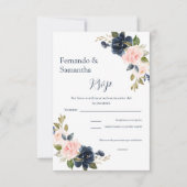 Carte RSVP marine Blue Floral (Devant)
