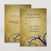 Carte RSVP Marine Blue Orange Vintage Wedding (Devant / Derrière)