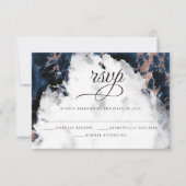 Carte RSVP Marine Blue Rose Gold Watercolor (Devant)