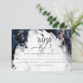 Carte RSVP Marine Blue Rose Gold Watercolor (Debout devant)