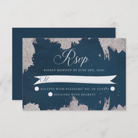 Carte RSVP Marine Blue Silver Celestial Star Weddi (Devant / Derrière)