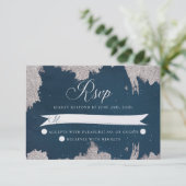 Carte RSVP Marine Blue Silver Celestial Star Weddi (Debout devant)