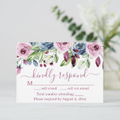 Carte RSVP Marine Blue Wine Floral Wedding (Debout devant)