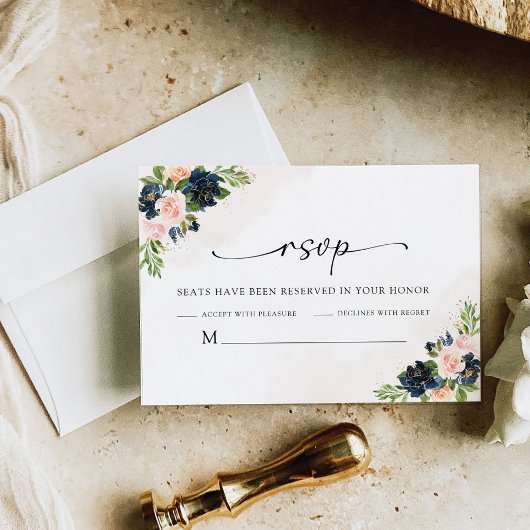 Carte RSVP Marine & Blush Rose Floral Wedding