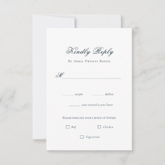 Carte RSVP marine et mariage blanc simple (Devant)