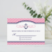 Carte RSVP marine et rose Ancre nautique mariage (Debout devant)