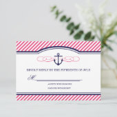 Carte RSVP marine et rose Ancre nautique mariage (Debout devant)