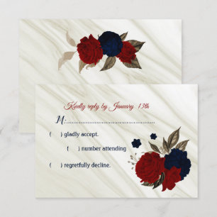 carte RSVP marine & fleurs bordeaux