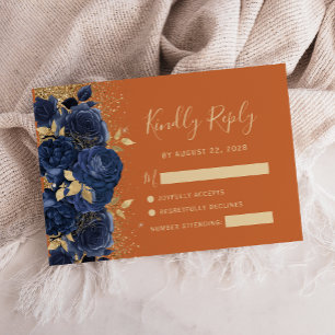 Carte RSVP Marine Gold Floral Burnt Orange Wedding