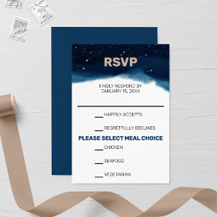 Carte RSVP Marine Ombre Sky avec étoiles de bronze