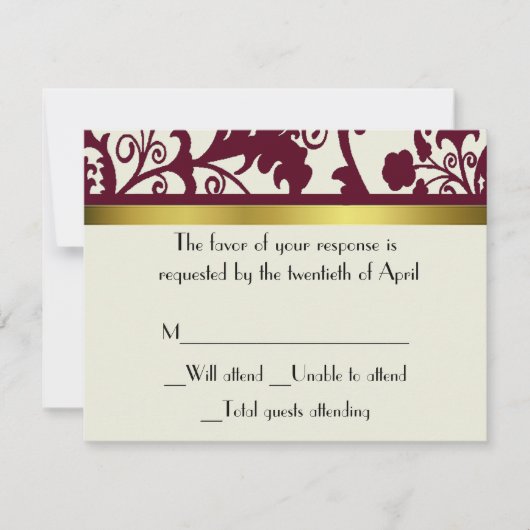 Carte RSVP Maroon et damas blanc (Devant)