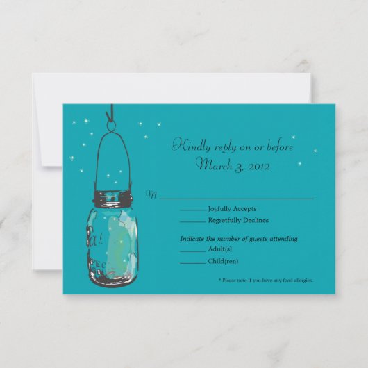 Carte RSVP Mason Jar et Fireflets (Devant)