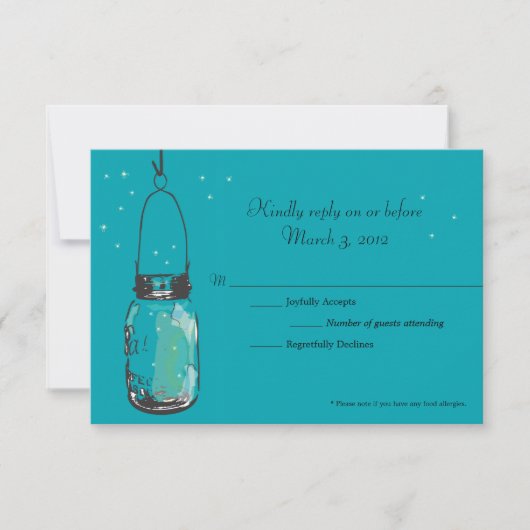 Carte RSVP Mason Jar et Fireflets (Devant)