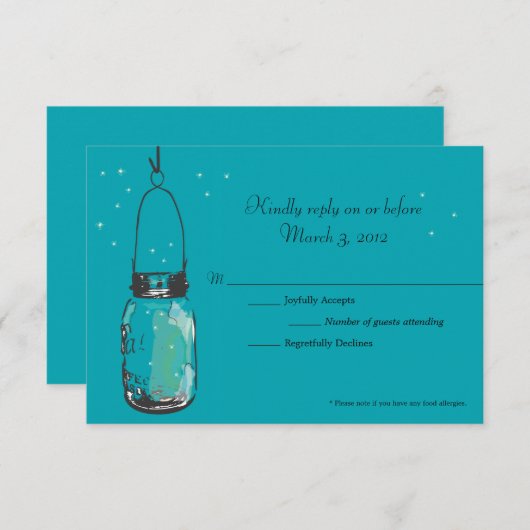 Carte RSVP Mason Jar et Fireflets (Devant / Derrière)