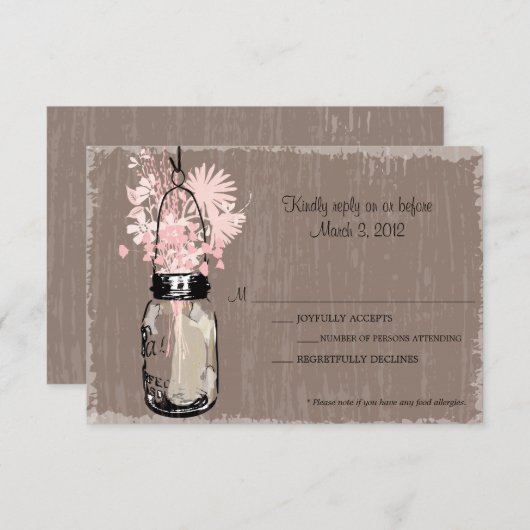Carte RSVP Mason Jar et Fleurs sauvages (Devant / Derrière)